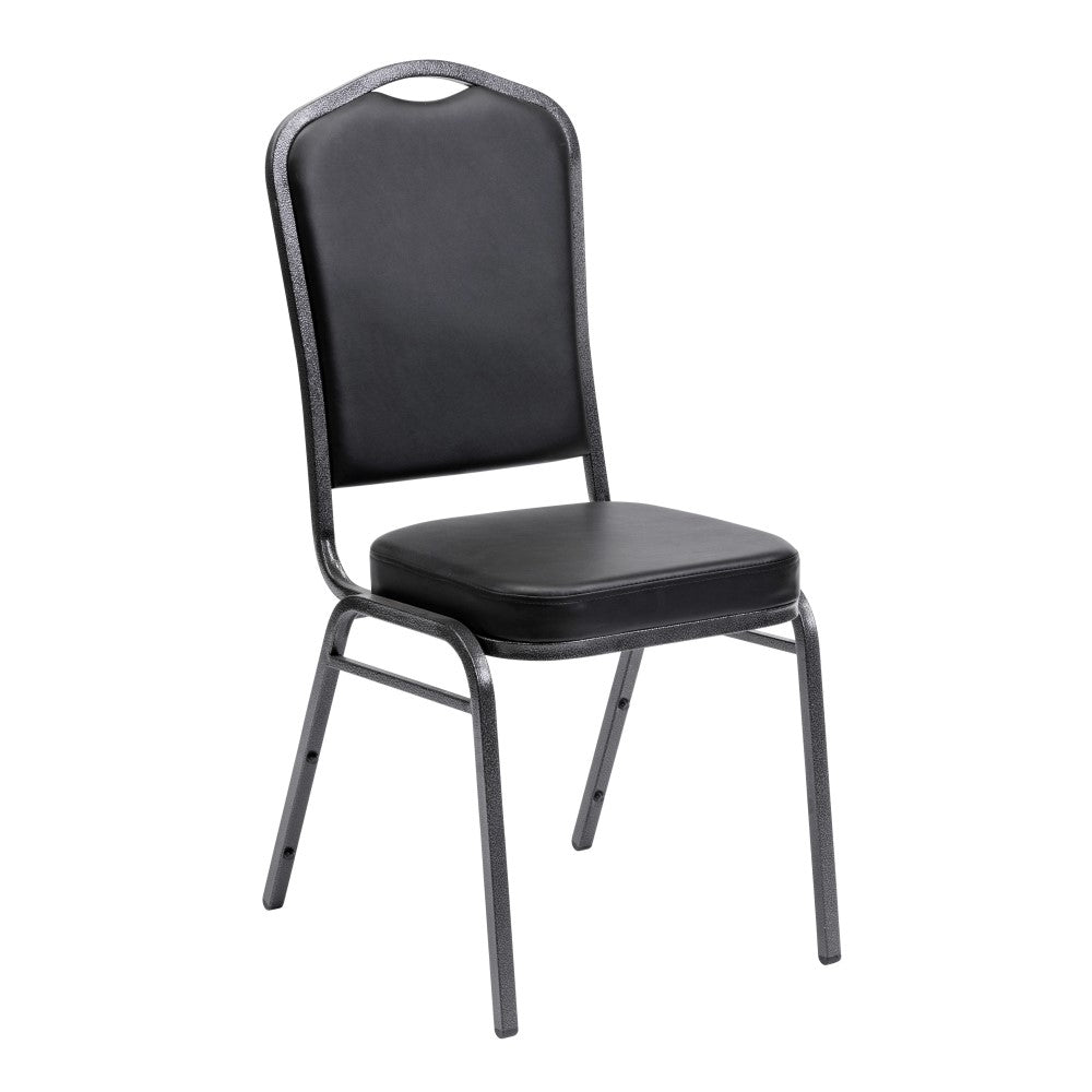 Crown Banqueting Chair - Black Vinyl with Silver Black Steel Frame ...